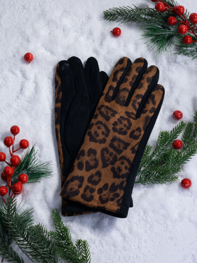 Перчатки женские Victory Леопард коричневые Перчатки женские Victory Леопард коричневые