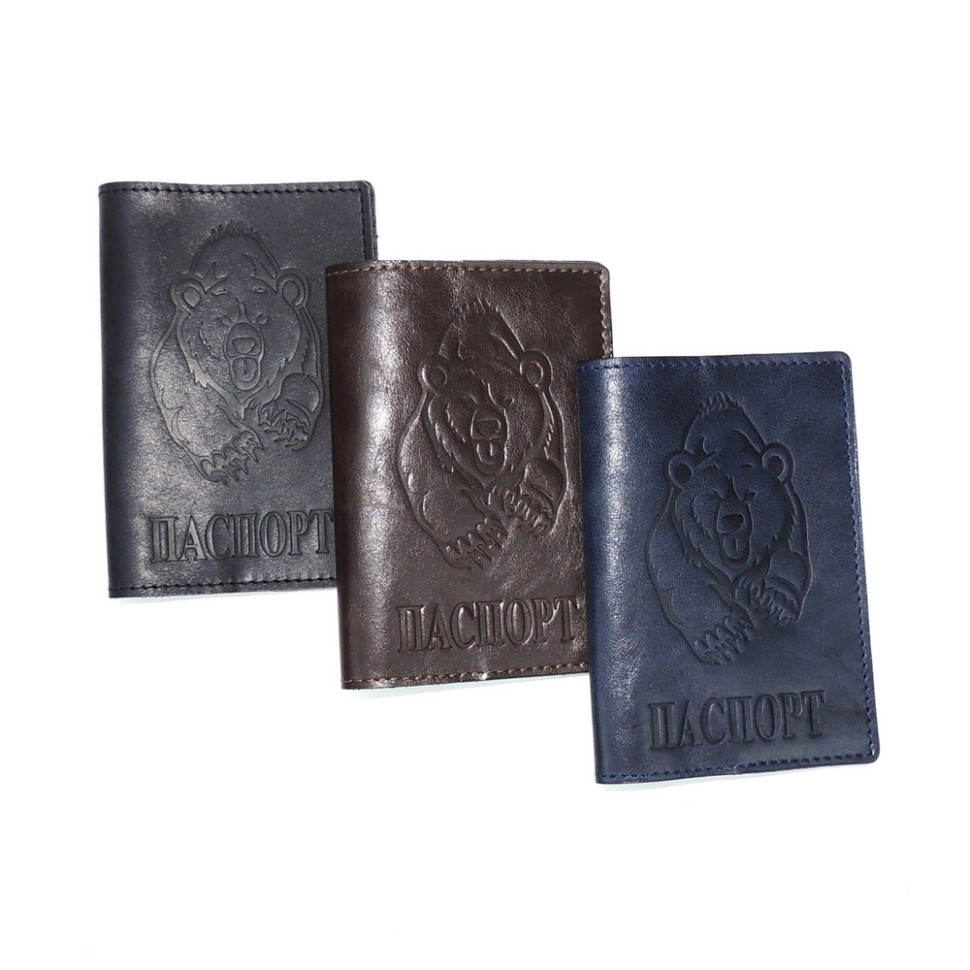 Обложка для паспорта кожаная Черный, Медведь злой Обложка для паспорта кожаная Черный, Медведь злой